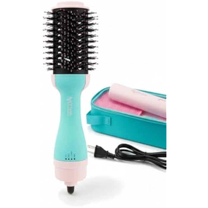 Professional Hot Air Hair Dryer Brush, 2400W Multi-Level Bristle Styler with Cool Air Function, Turquoise and Pink, Ergonomic Design for All Hair Types - Image 1